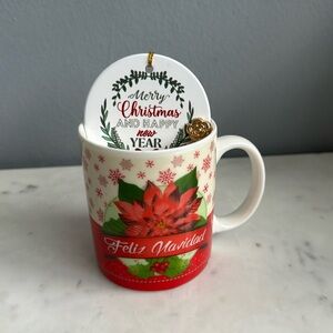 Christmas Mug, includes decorative tree hanging & Metal Spoon NWOT